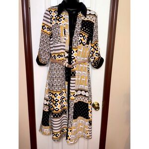 NY&C XS‎ Shirtdress Black Yellow Geometric Print Career Casual